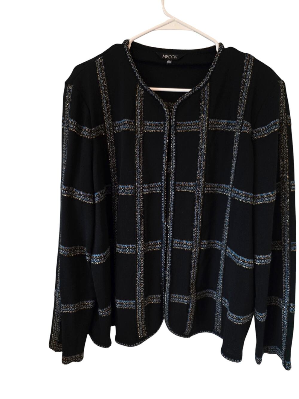 Misook Womens Metallic Embroidered Jacket Cardigan Black Size XL Career Workwear